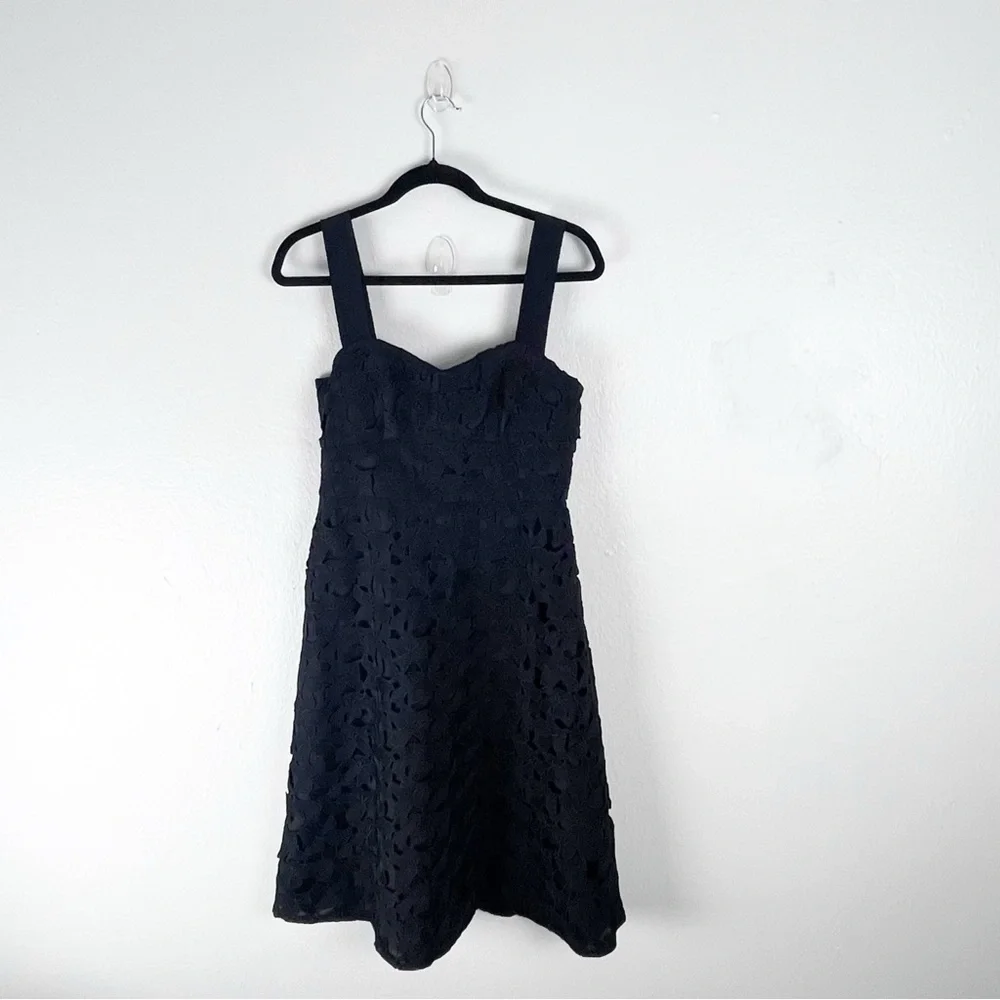 J. CREW Black Lace Sweetheart Back Zipper Oversized Straps Midi Dress Size 4